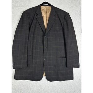 Zanelli Blazer Mens 54XL Gray Plaid 100% Wool Tweed Sport Coat Jacket Windowpane